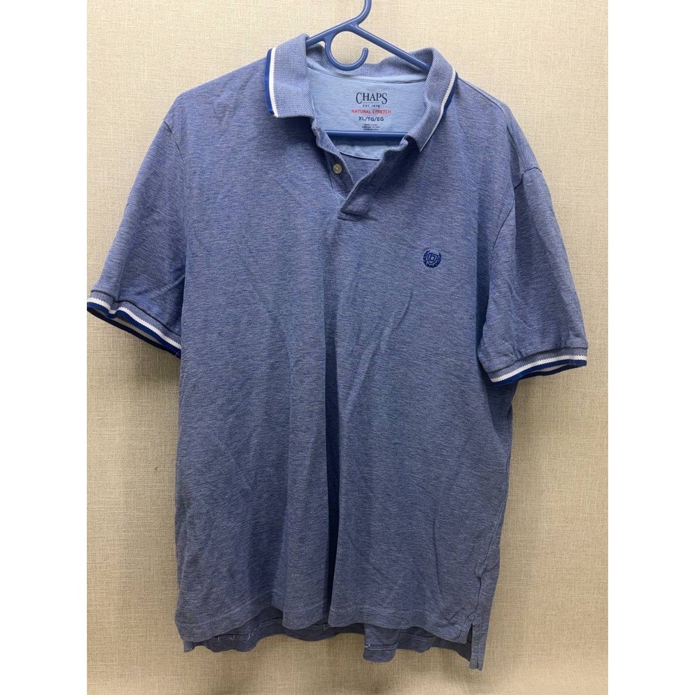 Chaps Mens XL Blue Natural Stretch Short Sleeve Polo Shirt Cotton Pique Logo